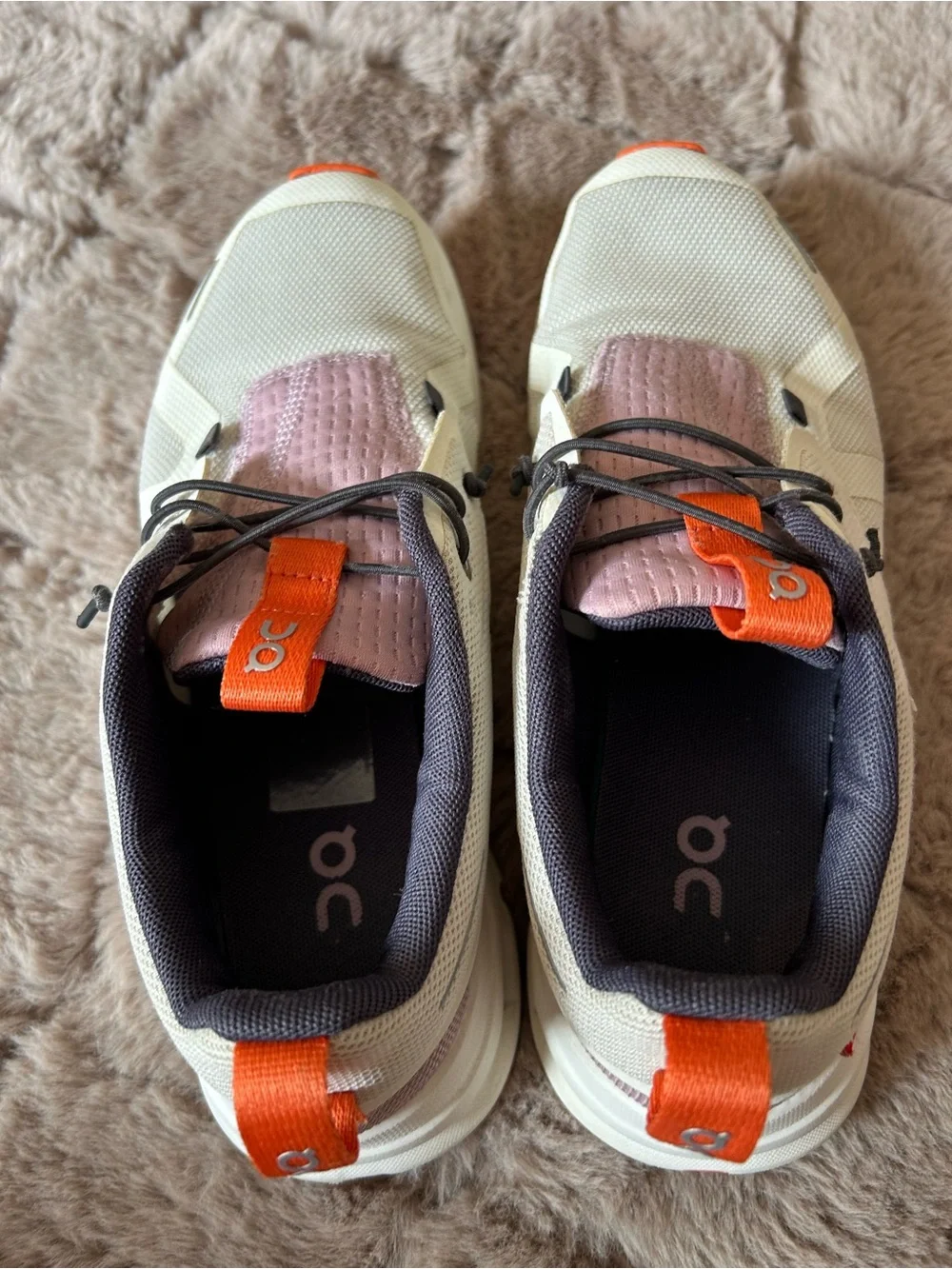 On Running Sneakers in Cream with Pink & Orange Accents size 5.5Youth